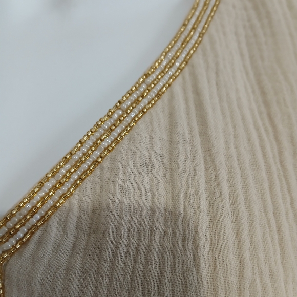 JM Collection Gauze Top Small Poncho Beaded Vacation Summer Boho Chic Tan - Picture 6 of 10